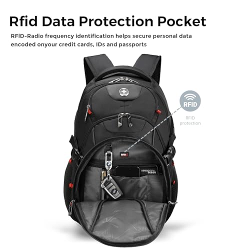 Swissdigital Design Laptop Backpack with USB Charging Port, Travel Backpack Fits 15.6 inches Computer, 31L College School Backpack for Men, Black | SD803