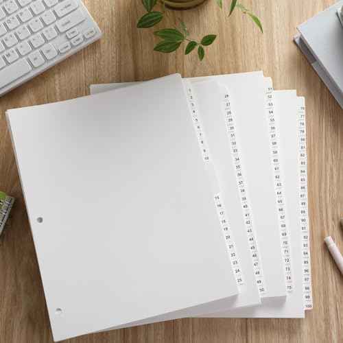 Yeaqee 1-100 Numbered Tabs Dividers for 3 Ring Binders 8.5 x 11 Inch Letter Size Numbered Dividers White Binder Index for File Notebook