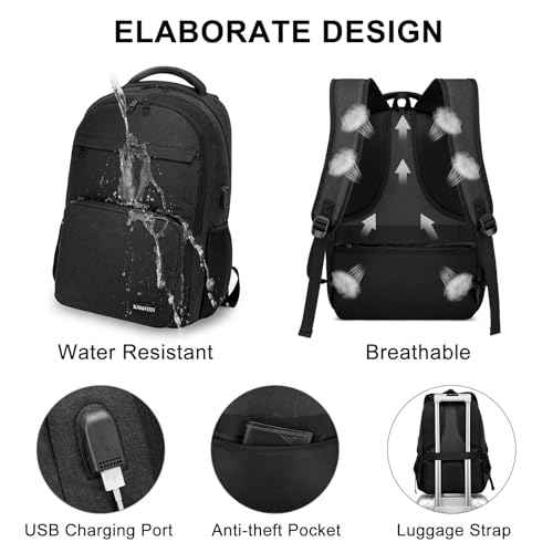 Black Backpack for School, college Backpack for Teens,Students, with 17.3 inch Laptop Sleeve Back Pack for Boys, Large Computer Back Pack with Compartments for Men & Women