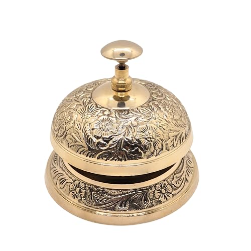 Vintage Brass Desk Bell with Floral Embossed Design - Loud Call Bell for Office & Hotel Reception
