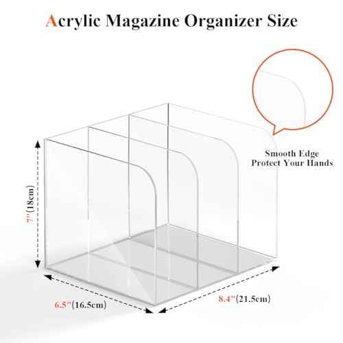 Acrylic Magazine Holder with 3 Vertical Compartments, Clear Desk Mail Organizer Magazine File Rack, Book Holder Paper Folder Binder Holders Office Organization for Desk Accessories