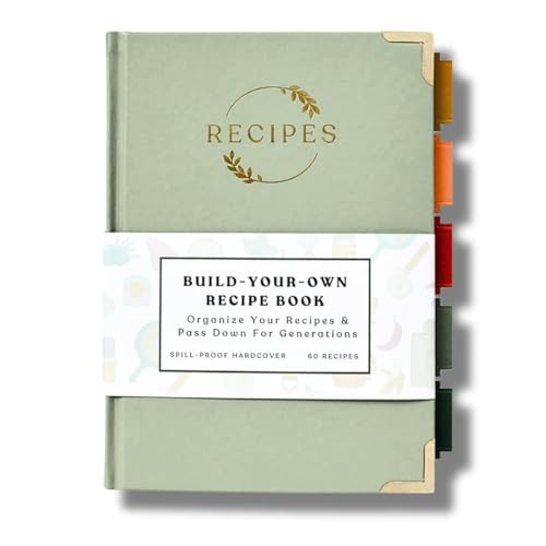 KIKAZE Green Leather Sage Recipe Notebook 60 Recipes | A4-Size Hardcover Journal with Tabs & Pockets