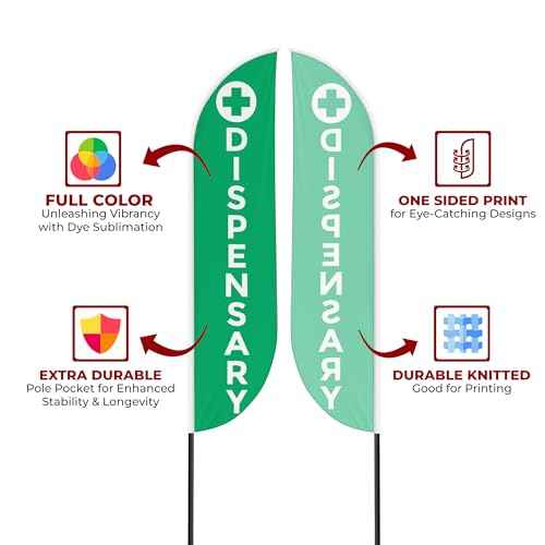 Dispensary Sign feather flag for Outdoor by Mavis Print | 11.5 FEET Long Polyester Outdoor Banner Flag | HD Print Swooper I Flag Only to Promote Medicine| Made in USA I Flag Only