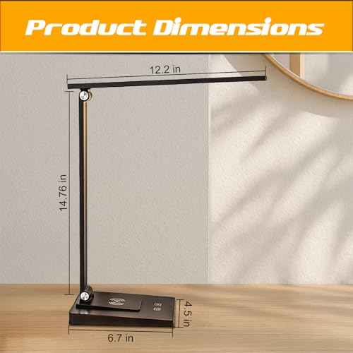 LED Desk Lamp, Dimmable Table Lamp with 5 Color Temperatures & Touch Control, Foldable Reading Light for Home Office, Study, and Nightstand