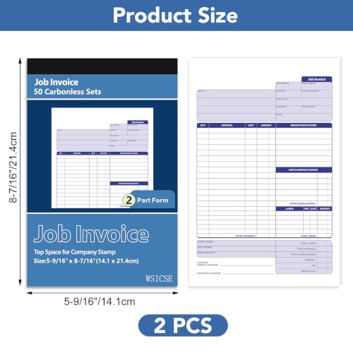 2-Pack Job Invoice Forms 50/100 Sets - 2-Part Carbonless Work Order Receipts