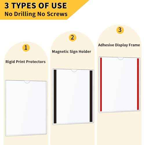 20 Pack Magnetic Sign Holder 8.5 x 11 - Wall Sign Holder Rigid Plastic Sign Holder with Magnet Strips and Adhesive Strips - Magnetic Display Frame Door Sign Holder