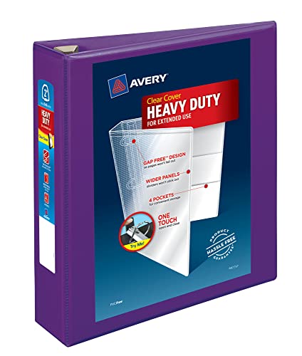 Avery Heavy-Duty 3 Ring Binder 2 Inch EZD Rings Purple - Durable Office Organizer