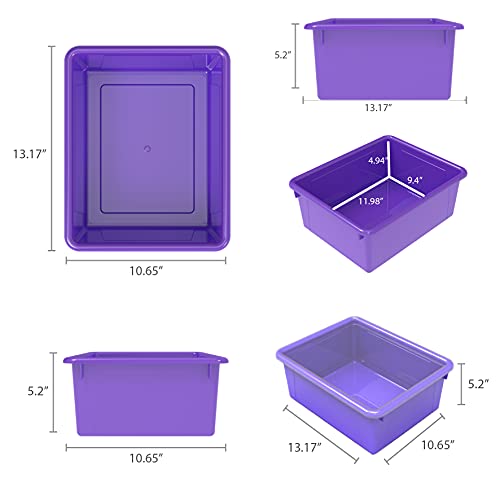 Storex Letter Size Deep Storage Tray – Organizer Bin with Non-Snap Lid for Classroom, Office and Home, Violet, 5-Pack (62548U05C)