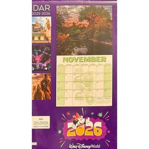 WDW Orlando Theme Park 2025 2026 16 Month Calendar