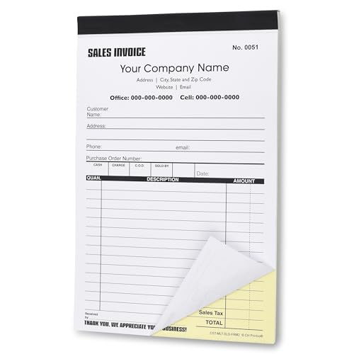 Custom Numbered Sales Invoice Books – 2-Pack, Personalized Duplicate Receipts