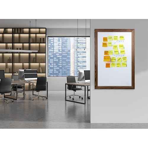 Real Wooden Framed Magnetic Dry Erase Whiteboard, 24" X 36", Vertical/Horizontal Wall Mount, Includes Black Marker, Eraser and 4 Magnets, by Better Office Products (Rustic Brown)