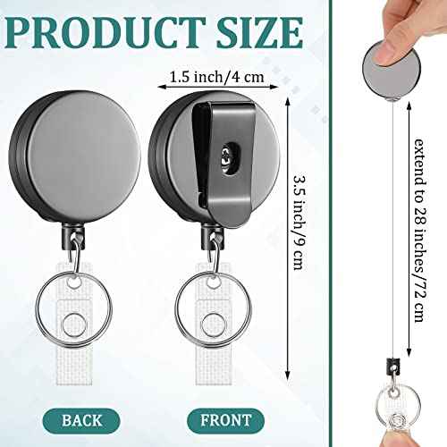 Leelosp 20 Pack Heavy Duty Retractable Badge Holder Reel Metal ID Badge Holder with Belt Clip Keyring Retractable Clip Bulk Card for Work Employee Doctor Nurse Gifts (Glossy Grey)