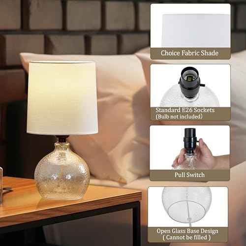 Small Table Lamps Set of 2-13.5" Modern Table Lamp for Bedroom - Bedside Lamps - Glass Table Lamp for Small Spaces, Living Room, Nightstand, Office, Side Desk Lamp, End Table