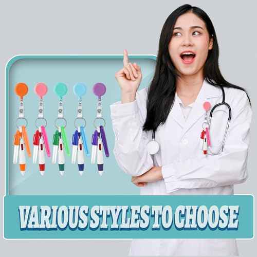 Fulmoon 150 Pcs Nurse Pen Set 30 Retractable Nursing Badge Reel 30 Ballpoint Pens 30 Mini Highlighter 30 Permanent Marker Pen 30 Metal Open Circles for Christmas (Bright Color,Classic)