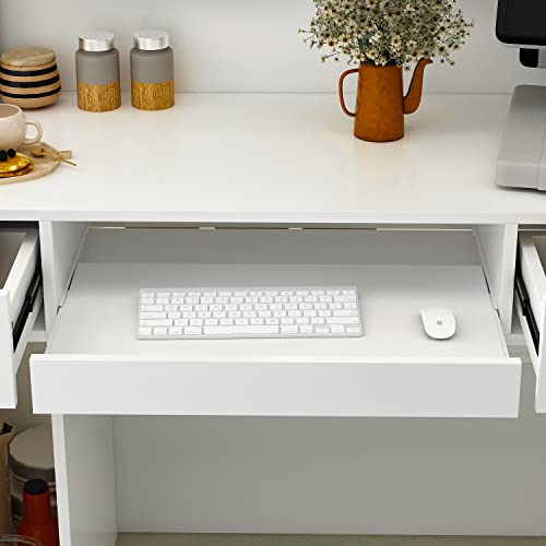 Reception Desk with Lighted Display Shelf, Lockable Drawers - 47.2" White