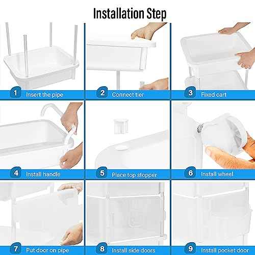 3-Tier Plastic Rolling Organization Utility Cart with Handle and Door, Multi-Functional Storage Trolley for Home and Office (Pocket Door, White)