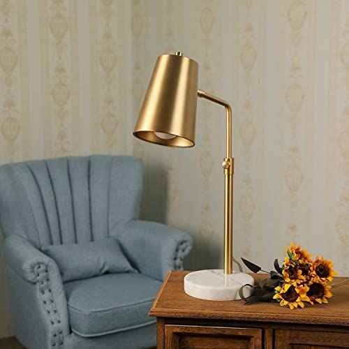 VONLUCE Gold Desk Lamp with LED Bulb Adjustable, Antique Brass Metal Table Lamp Marble Base, Mid Century Modern Reading Lamp Office, 20¡¯¡¯ Industrial Task Lamp Work Lamp for Reading Bedroom