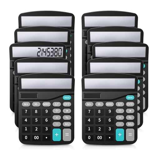 Lichamp Desk Calculators with Big Buttons and Large Display, Office Desktop Calculator Basic 12 Digit with Solar Power and AA Battery (Included), 10 Bulk Pack