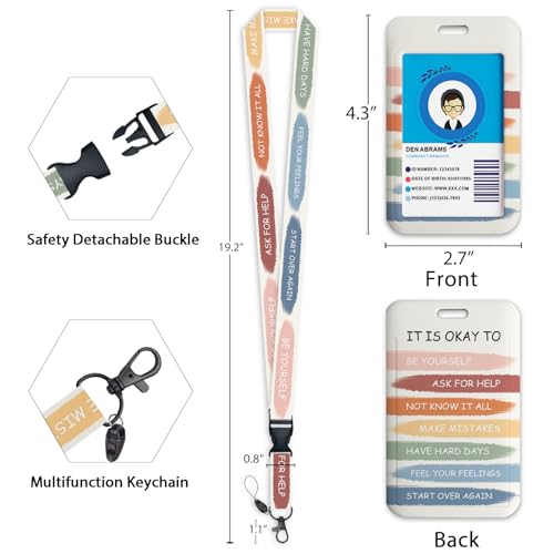 Giancomics Inspirational Quote Lanyards for Id Badges, Cute ID Badge Holder with Lanyard Badge Reel Retractable, Teacher Lanyard with ID Holder Keychain Clip Name Tag ID Card Holder for Women Gift