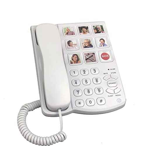 Corded Big Button Picture Phone for Seniors with Speaker Redial, Hands Free Landline Desk Telephone, Amplied Large Button Home Phones