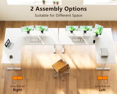 Casaottima 63-Inch White L-Shaped Electric Standing Desk for Home Office