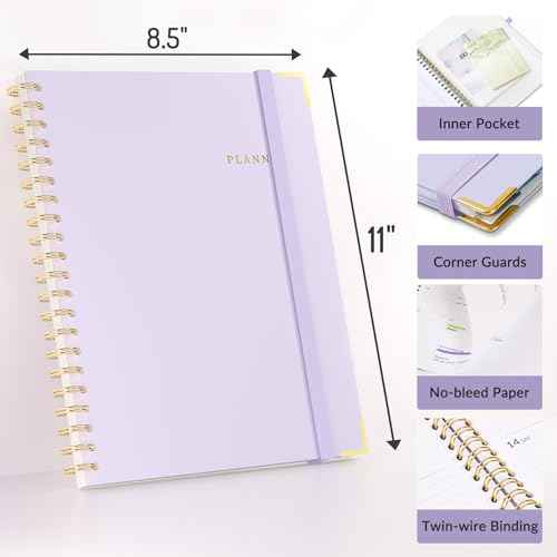 2026 Planner, Forvencer Calendar Planner Weekly and Monthly, January 2026-December 2026, 8.5" X 11", Hardcover Agenda Book with Tabs, Cute Daily Journal Planning with Inner Pocket, Home College Organizer Notebook for Office School Supplies, A4, Purple