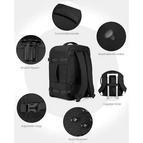 LOVEVOOK Travel Backpack for Men, 40L Carry on Backpack Flight Approved with 3 Packing Cubes, Extra Large Personal Item Bag Fits 17.3 inch Laptop for Airplanes, Water Resistant Daypack, Black
