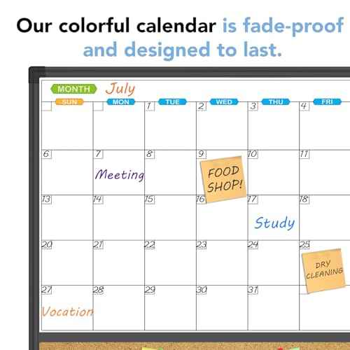 JILoffice Magnetic Calendar Whiteboard & Bulletin Corkboard Combination, Combo Board 24 x 18 Inch, Black Aluminum Frame Wall Mounted Board for Office Home and School with 10 Push Pins