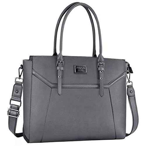 MOSISO 17 inch Women Laptop Tote Bag with Shockproof Compartment, Gray