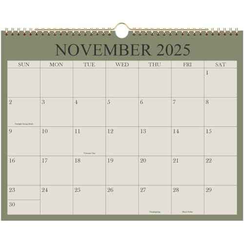 2026 Calendar, Wall Calendar 2025-2026 from November 2025 - December 2026, 15 Months Calendar with Premium Paper, Twin-Wire Binding & Hanging Hook, 8.5" x 11", Green