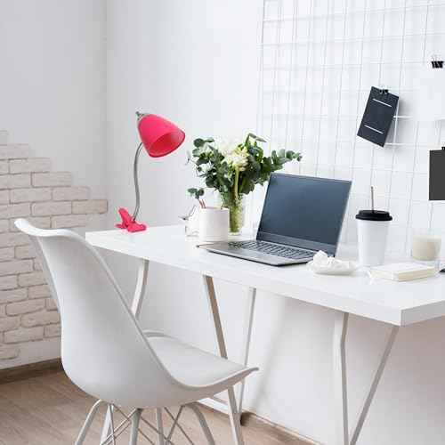 Simple Designs LD1097-PNK 17.5" Sleek & Flossy Adjustable FlexiClip Desk Lamp, for Office, Bedroom, Living Room, Pink