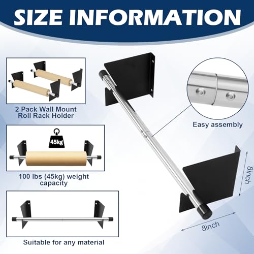 Gisafai 2 Set Wall Mount Roll Rack Holder 60 Inch Length Adjustable (28"-60") Heavy Duty Roll Butcher Dispenser Vinyl Label Pig Mat Rolls Holder for Various Tubular Materials