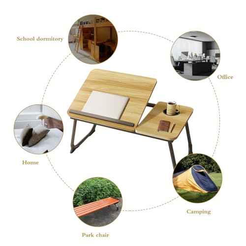 Bed Desk for Laptop, Foldable Laptop Table for Bed and Sofa, Bed Trays for Eating and Laptops with Cup Holder, 5 Levels of Adjustable Height