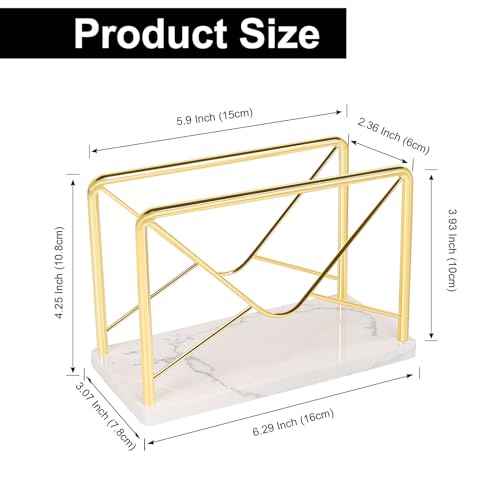 Modern Mail Holder for Home Office, Metal Letter Organizer Sorter for Desk, Cutout Mail Envelope Design, Bill Filling Paper Document Rack, Envelope Storage Rack with Marble Base