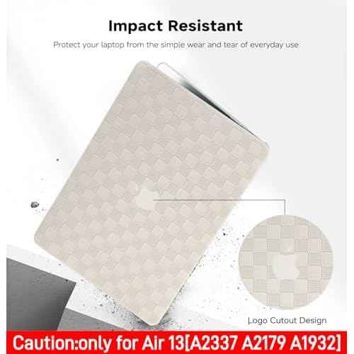 Compatible with MacBook Air 13 inch Case 2022 2021-2018 M1 A2337 A2179 A1932, Case for MacBook Air13 M1, Checkered Textured Cream Leather Hard Shell & Keyboard Cover for Mac Air 13, Beige