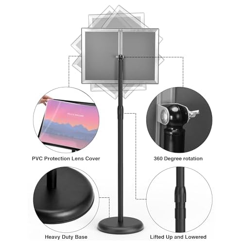 Sign Holder 8.5x11 inch-Adjustable Sign Stand for Display, Floor Standing Sign Holder Stand, Pedestal Heavy Duty Poster Stand with Round Base for Display, Advertisement, and Outdoor (2Pack)