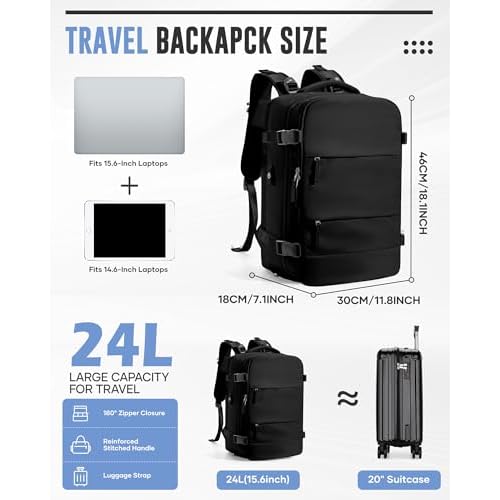 Vacuum Backpack Travel,Travel Backpack with Vacuum System,18x14x8 Personal Item Size Carry on Travel Vacuum Bags with Pump, Mochila compresion al vacio,Laptop Backpacks,Black