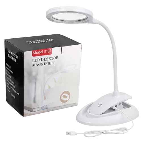 COLFULINE 2-in-1 Rechargeable Magnifying Lamp 5X-10X with LED Light & Touch Button, Magnifying Glass with 3 Adjustable Brightness, Base and Clamp for Reading, Crafts, and Work