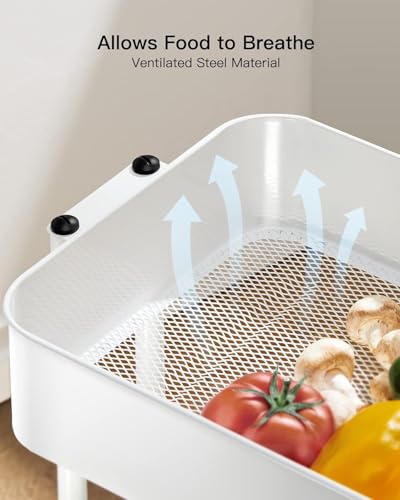Pipishell White 3-Tier Rolling Utility Cart with Lockable Wheels, 3-Stage