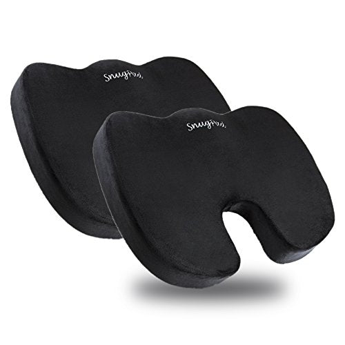 SnugPad Memory Foam Seat Cushion, for Sciatica, Back, Hip, and Tailbone Pain Relief, Firm Comfortable, Support for Office Chair, Wheelchair, Car. Non-Slip Orthopedic Memory Foam Coccyx Cushion 2 Pk