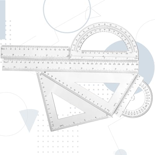Tenare Clear Math Geometry Ruler & Protractor Set - 6 Pieces, Accurate & Durable
