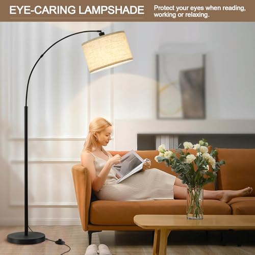 Luvkczc 71" Arc Floor Lamps for Living Room, Standing Lamp with Adjustable Head, Tall Pole Lamp with Foot Switch, Arched Reading Light for Bedroom, Office, 9W 3 Color Temperatures Bulb Included