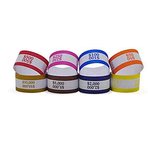 L LIKED Pack of 400 Money Band Bundles Self Sealing Currency Straps for Bill Wrappers (50 of Each - 400 Assorted)