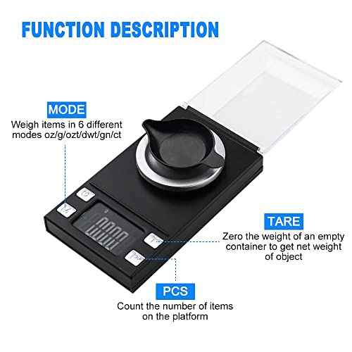 Milligram Scale 50g/0.001g,Precision Mini Carat Gram Scale for Powder Medicine,Jewelry,Gem,Reloading,Lab,Pocket Scale with Cal Weight,Professional Mg Scale with Tare,LCD Display,Powder Scoop