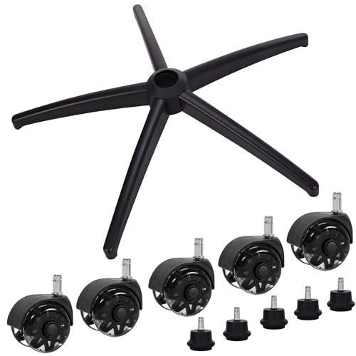 Frassie Office Gaming Chair Metal Base Replacement with 5 Wheels Bell Glides Replacement, 28 Inch Heavy Duty 2500 Lbs Universal Computer Chair Stool Base Part (Black)