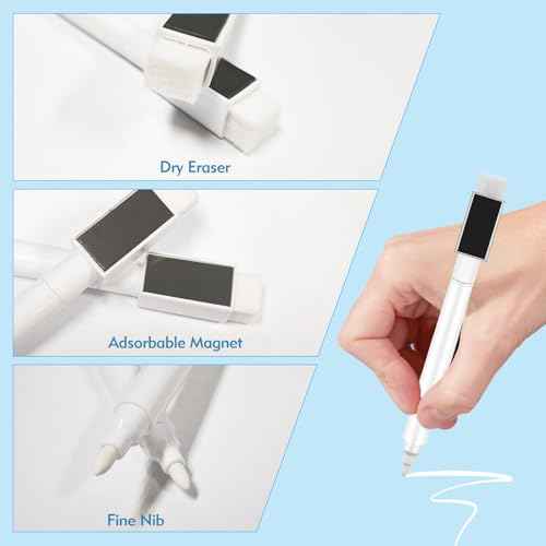 12 Pcs White Dry Erase Markers, Magnetic White Chalk Markers Pen Fine Tip, Thin Tip Dry Erase Markers with Magnet for Blackboard School Home Office