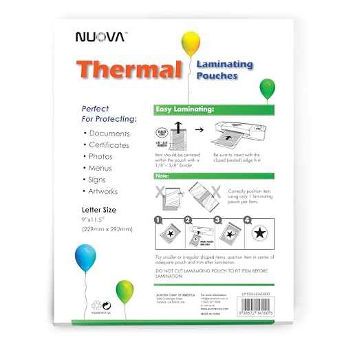 Nuova Premium Thermal Laminating Pouches 9" x 11.5", Letter Size, 3 mil, 100 Pack (LP100H)
