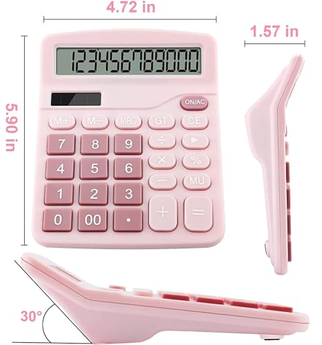 PUNGLTD Pink Office Desk Calculator - Large Display, Dual Power, Basic Financial Functions