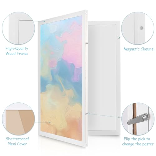 White Hidden Board with Wooden Frame 20x30in Enclosed Whiteboard for Office & Home (Poster Not Included)