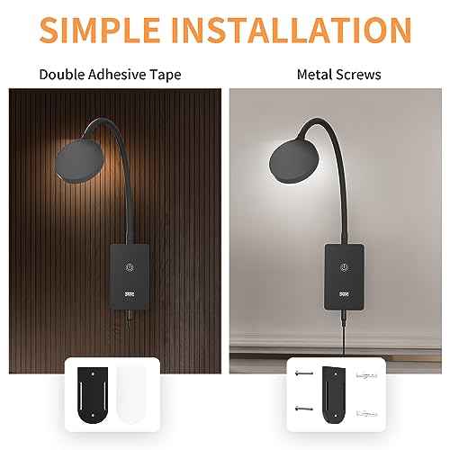 Touch Dimmable LED Wall Mounted Bedside Reading Light, Black Flexible LED Wall Reading Lamp for Nightstand in Bedroom, 120¡Æ Wide Angle Neutral White Lighting, with 5V2A USB Output Port
